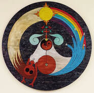 Mixed media painting of mother and child by Bay Area Artist Elizabeth JIménez Montelongo